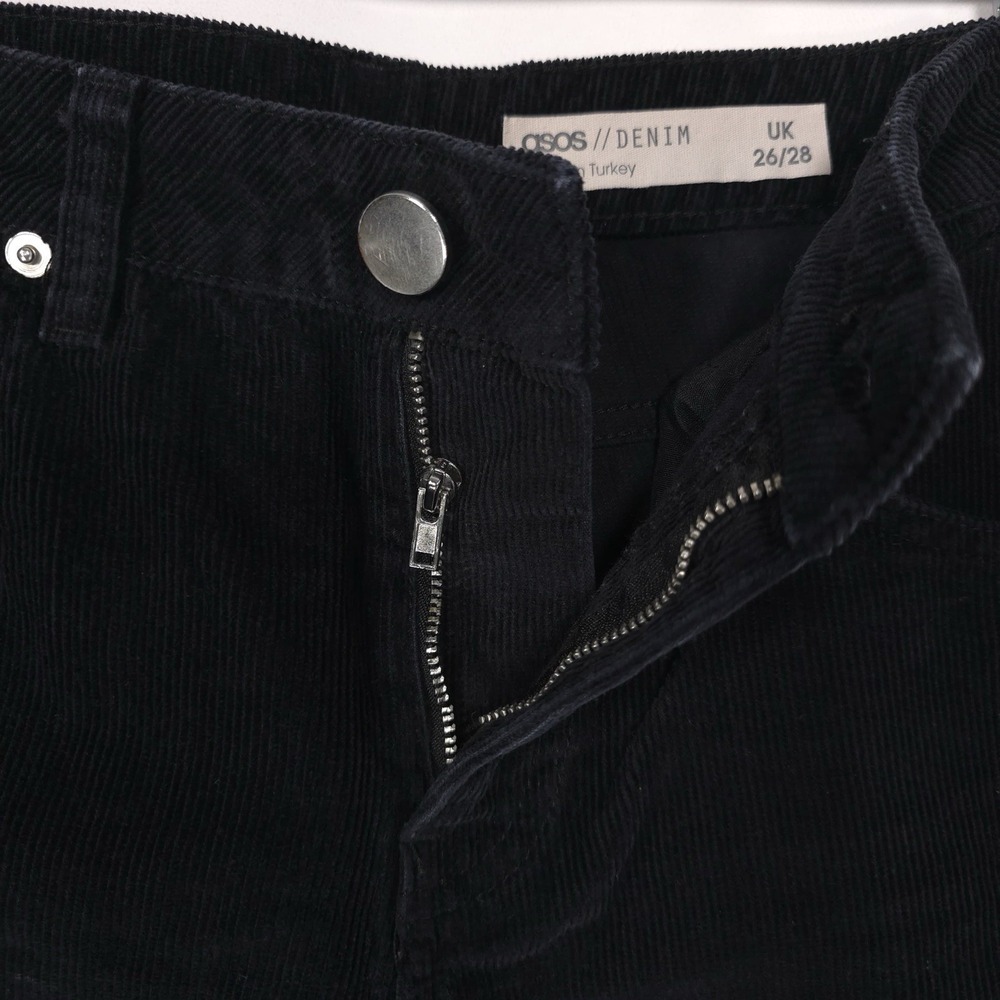 asos Black Corduroy Flare Pants 26/28 Straight Bootcut Jeans Cotton Turkey Crop - Picture 10 of 13